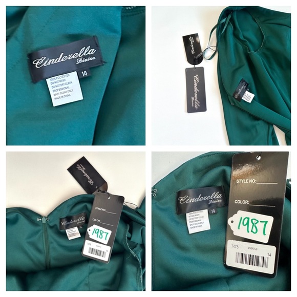 CINDERELLA DIVINE EMERALD GREEN SATIN PLUNGING V-NECK DRAPED LONG DRESS NWT Sz14 - Picture 7 of 14